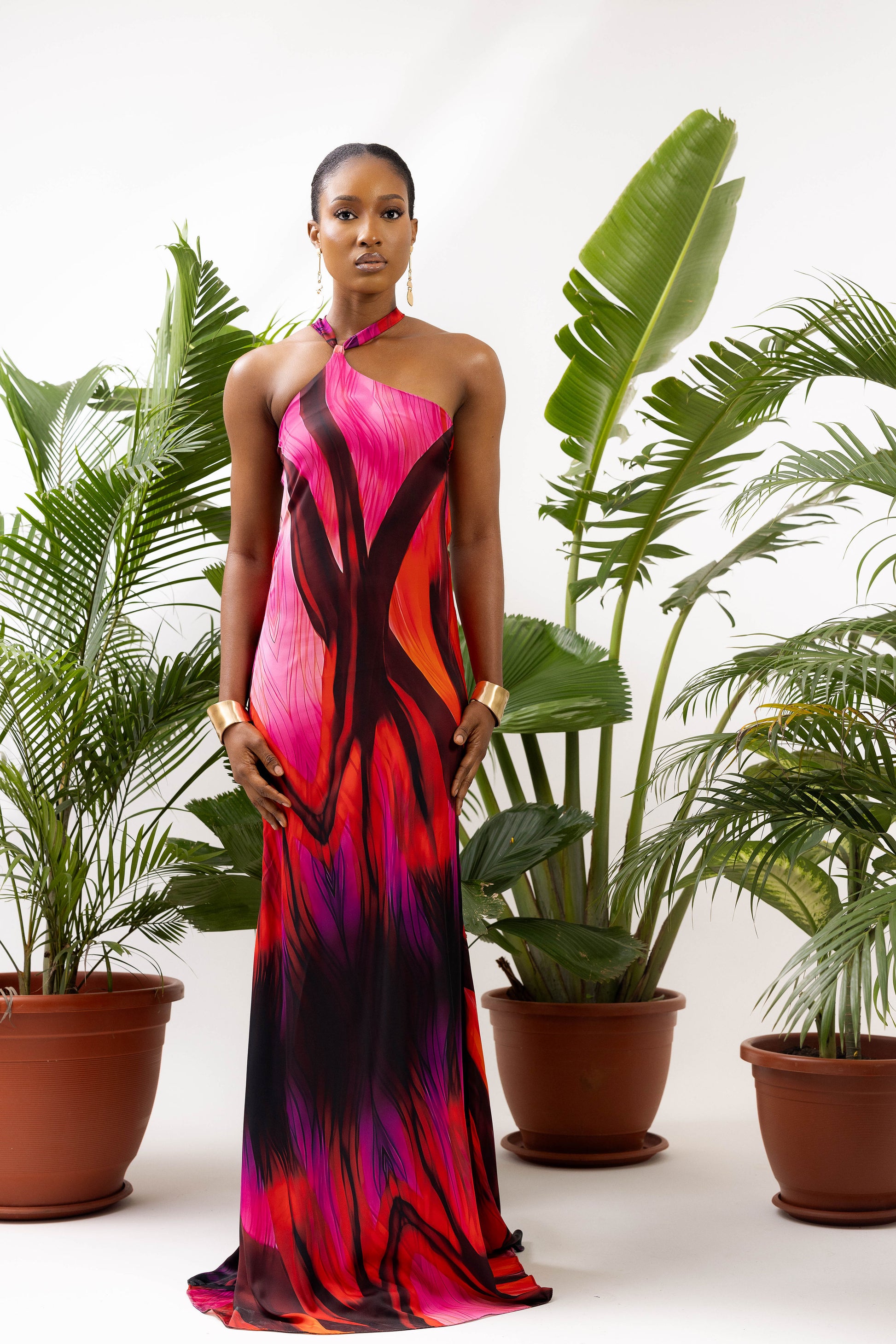 Zenya Printed Satin Maxi Dress – Aorah